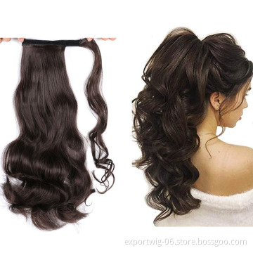 Cheap Ponytails Hair Attachment Long Curl Afro Ponytail Braiding Hair Pieces Yaki Synthetic Fiber Solid And Mix Color